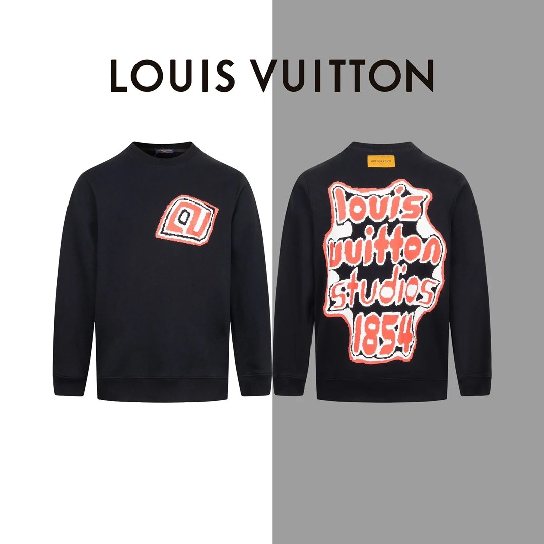 Louis Vuitton LV Hoodie Red Letter Logo Ink Splash Print Crewneck Sweatshirt Jacket OS Pullover Long Sleeve Top Sports Casual Unisex Loose Fit Base Shirt