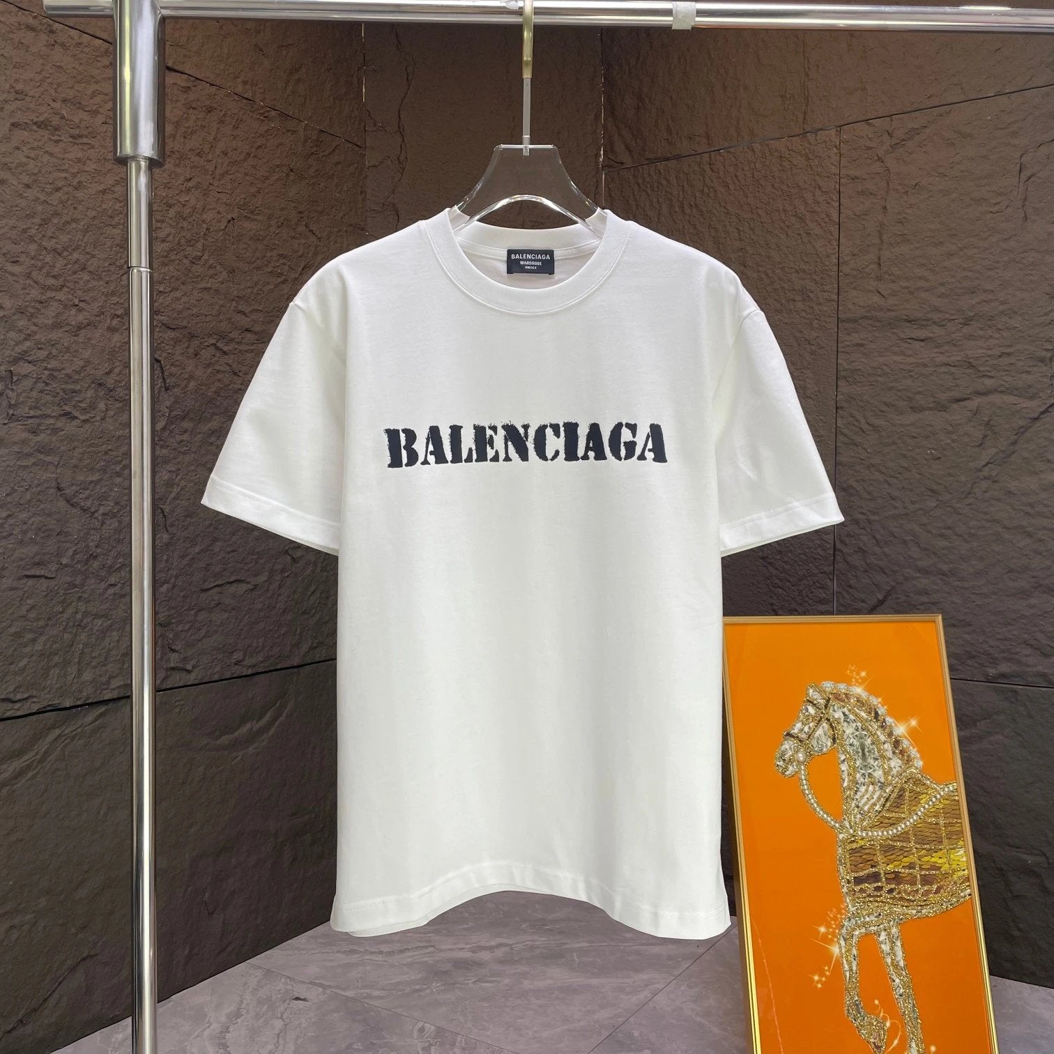 Balenciaga T-shirt Chest Letter Print logo round Neck Short Sleeve25ss New Pure Cotton Unisex Style T T-shirt OS Loose Fit Base Shirt Top Half Sleeve T-Shirt