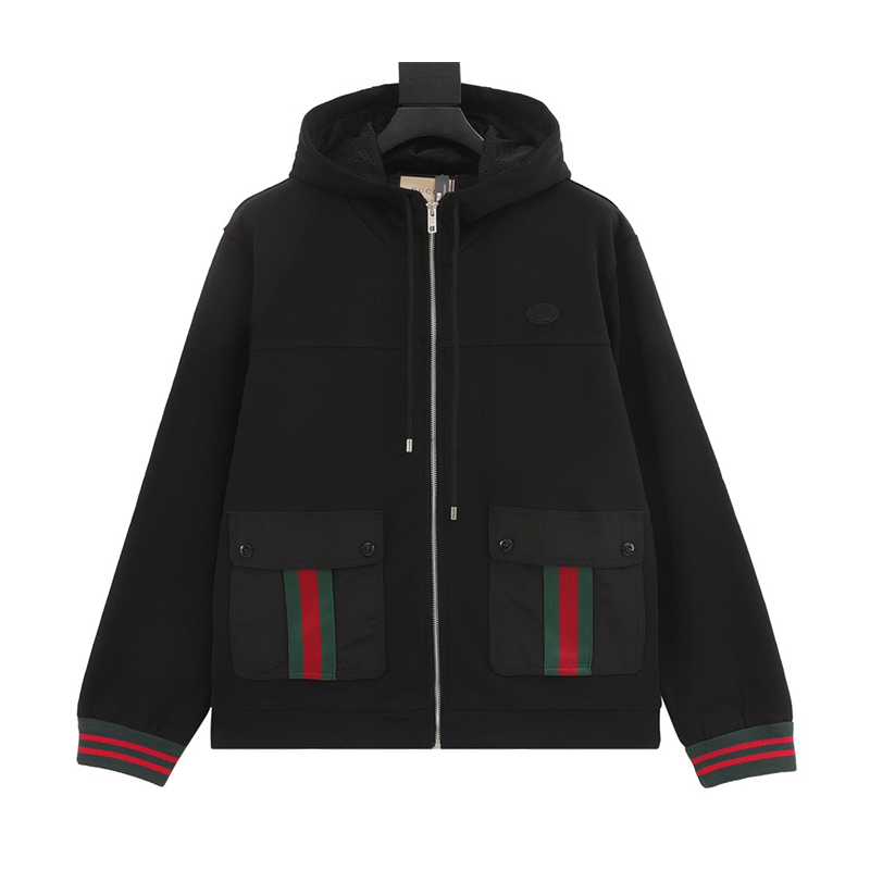 Gucci Jackets Coat Ribbon Workwear with Pocket Zipper Coat for Men and Women