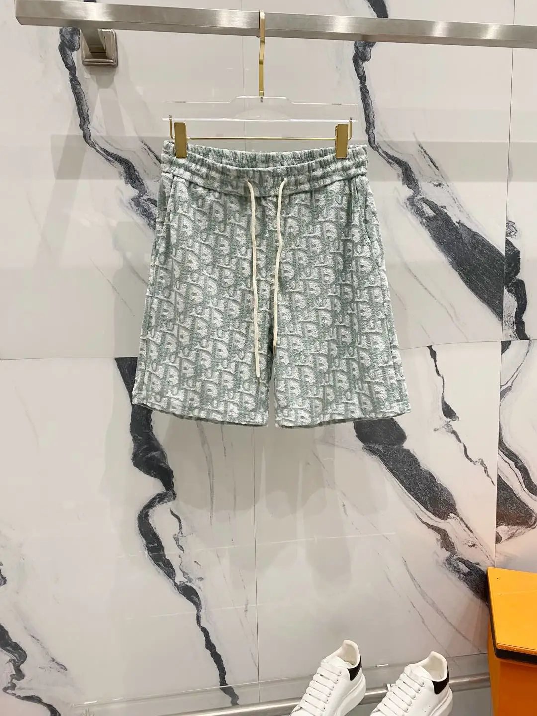 Dior shorts Towel with Full Print of Old Flower Letters LOGO Five-point Shorts25ss New Heavy Drawstring American Style Casual Summer Pants5Two-in-One Casual Sweatpants for Men and Women, Pure Cotton