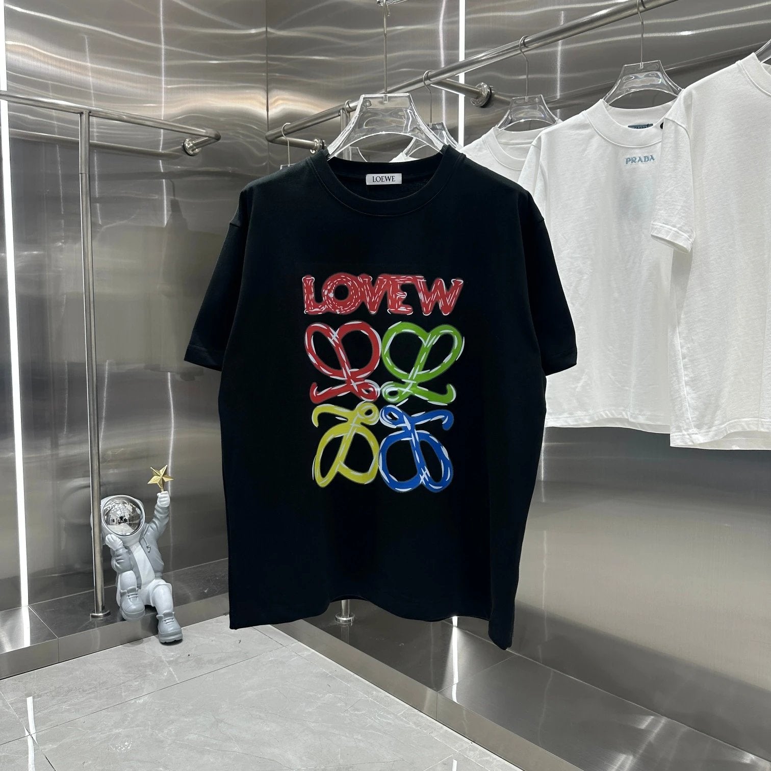 LOEWE T-shirt Colorful Large Chest logo Printed round Neck Short Sleeve25ss New Pure Cotton Unisex Style T T-shirt OS Loose Fit Base Shirt Top Half Sleeve T-Shirt