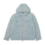 Louis Vuitton LV Jackets Full Print Washed Vintage Jacquard LOGO Hooded Cotton Jacket Unisex Coat Jacket Casual Loose Versatile Winter Warm Sports Jacket