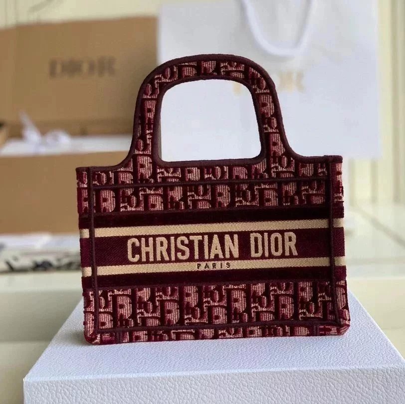 Dior Women's Bag Top version Same Style as Stars2023New Product BookTotemini Tote Bag Houndstooth Mini Small Sized Large Canvas Embroidered Shopping Bag Handbag Shoulder Bag Women's Bag