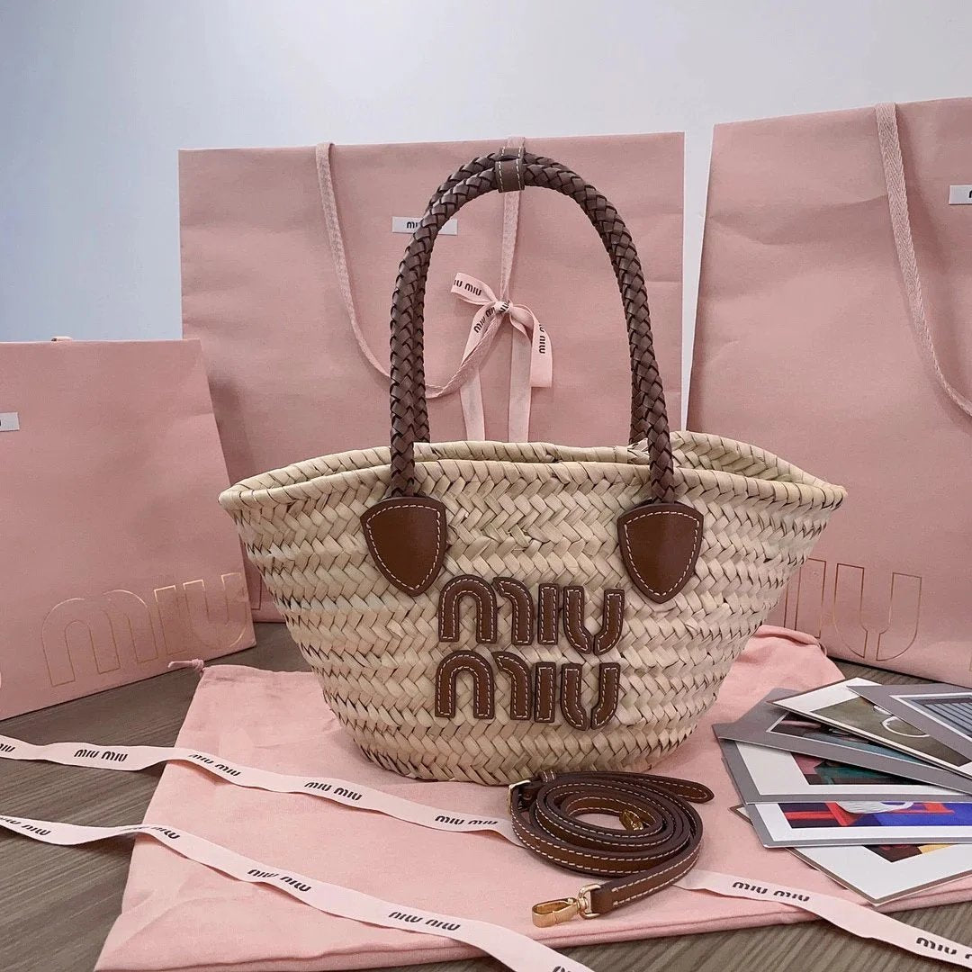 Miu Miu Bag Top version Summer New Chinese Fan Palm Bags Straw Basket Women's Bag Crossbody Bag Shoulder Strap for Handbag Adjustable Detachable5BG273