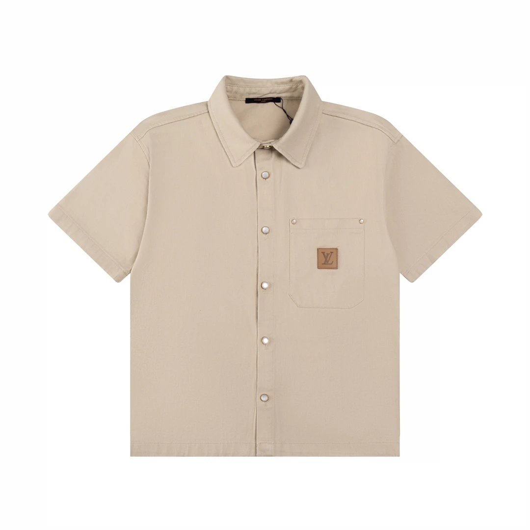 Louis Vuitton LV Shirt Backside Letter Print logo Shijia Turn-down Collar Short Sleeve Shirt Casual Business Versatile Slim Fit Unisex Jacket