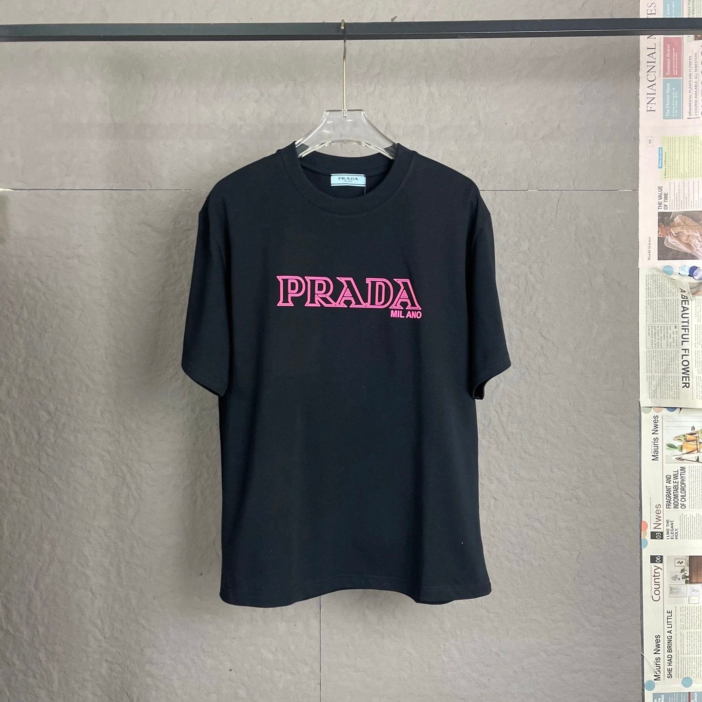 PRADA T-shirt Chest Letter Print logo round Neck Short Sleeve25ss New pure cotton T Unisex T-Shirt OS Drop Shoulder Loose Fit Base Shirt Top T-Shirt Short Sleeve