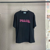 PRADA T-shirt Chest Letter Print logo round Neck Short Sleeve25ss New pure cotton T Unisex T-Shirt OS Drop Shoulder Loose Fit Base Shirt Top T-Shirt Short Sleeve
