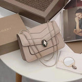 BVLGARI Bag Top version SerpentiForever Milk Tea Handbag Cowhide Bag Decorated with a Snake's Head File Holder Chain Bag Portable Shoulder Messenger Bag Women's Bag