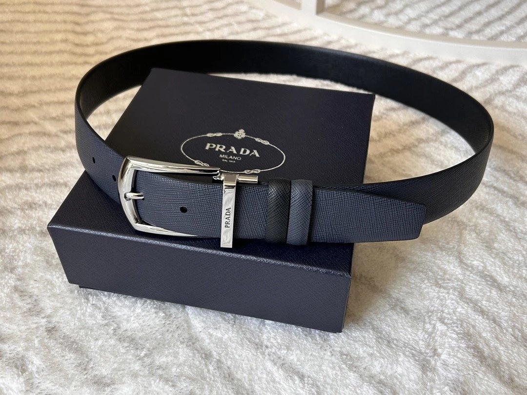 PRADA Belt Top version 【First Layer Cowhide】Men's Belt P Home Classic Business Belt Fashion Casual Width:3.4cm Boutique Pattern Automatic Buckle316Fine Steel Made Selected First Layer Cowhide Italian Leather Embryo PA Sliding Teeth Are Strong and Durable