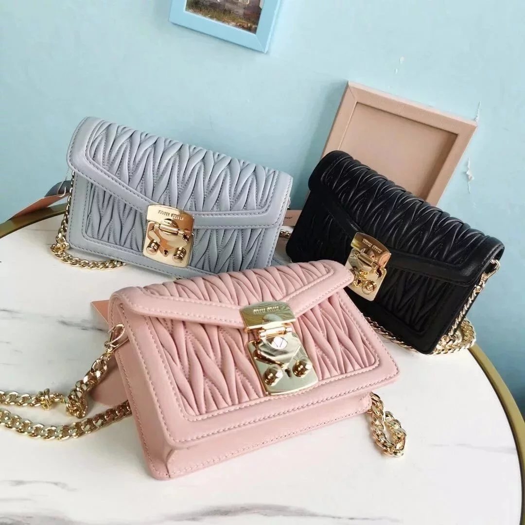 Miu Miu Bag Top version 【Original Quality】New product import Matelasse Pleated Lambskin Shoulder Bag Crossbody Women's Bag5BH099