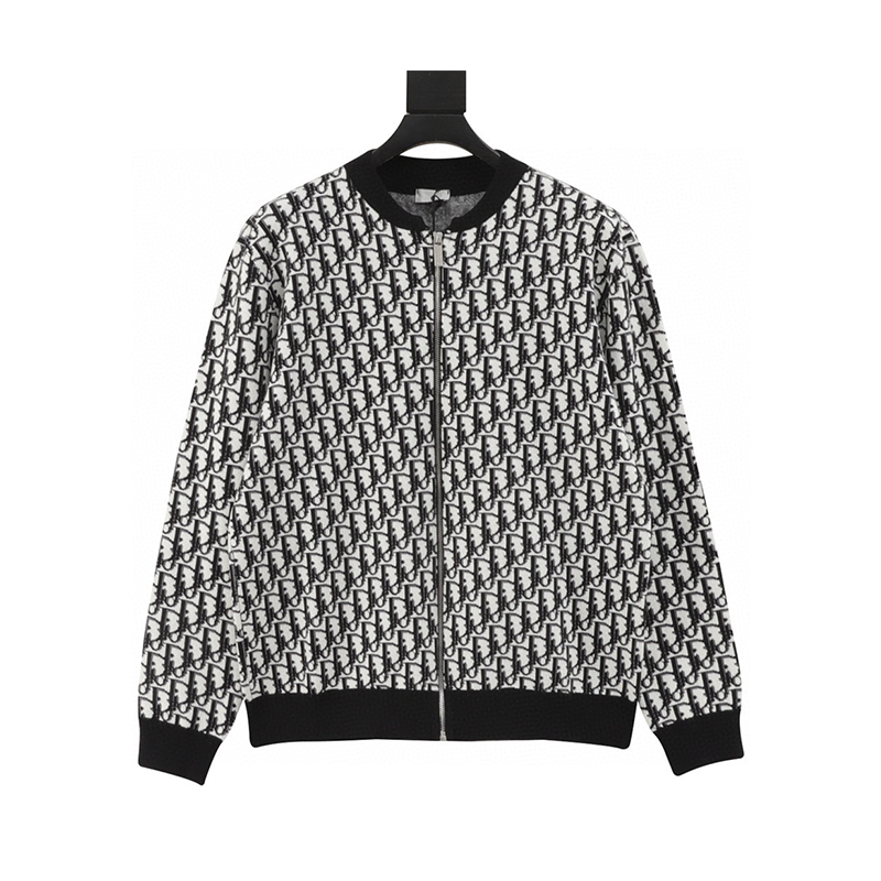 Dior Sweater Full Printed Jacquard Weave Zip Sweater Cardigan for Men and Women