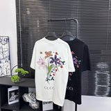 Gucci T-shirt Floral Plant Letter Print logo round Neck Short Sleeve25ss New pure cotton T Unisex T-Shirt OS Loose Fit Base Shirt Top Half Sleeve T-Shirt
