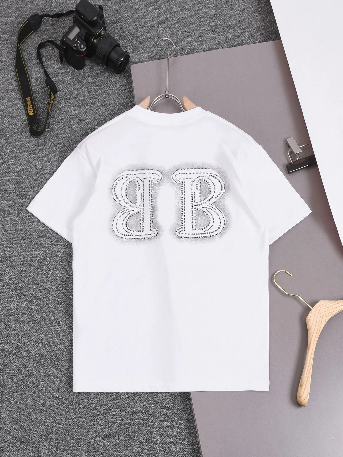 Balenciaga T-shirt Double B Dot Screen Printing Hot Stamping logo round Neck Short Sleeve25ss New Pure Cotton Unisex Style T T-shirt Base Shirt Tee Shirt OS Loose design
