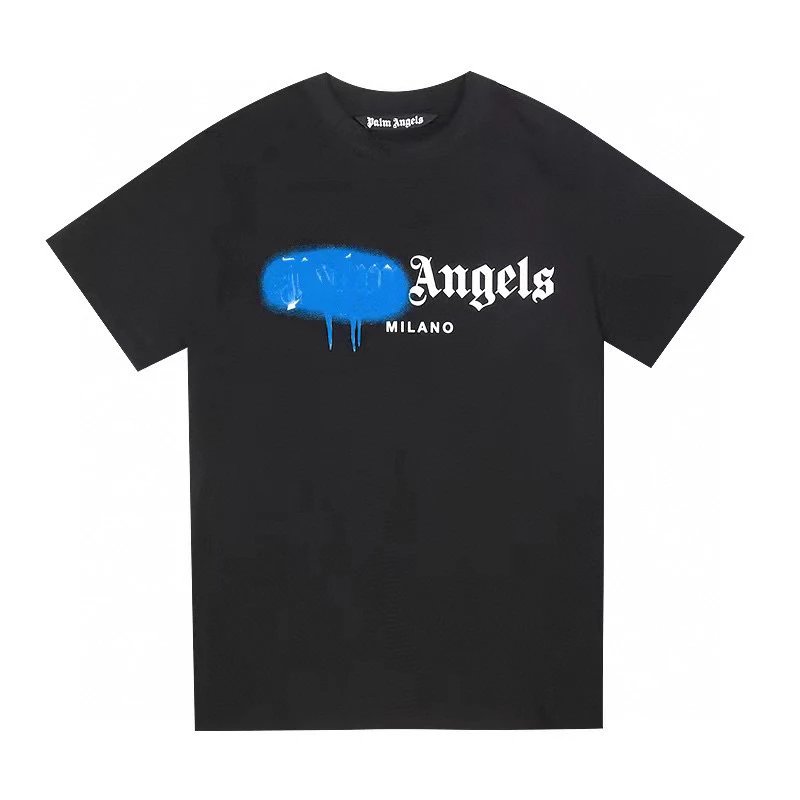 Palm Angels T-shirt Top Version Classic Men's and Women's Same Black Spray Printed Short Sleeve round Neck T T-shirt