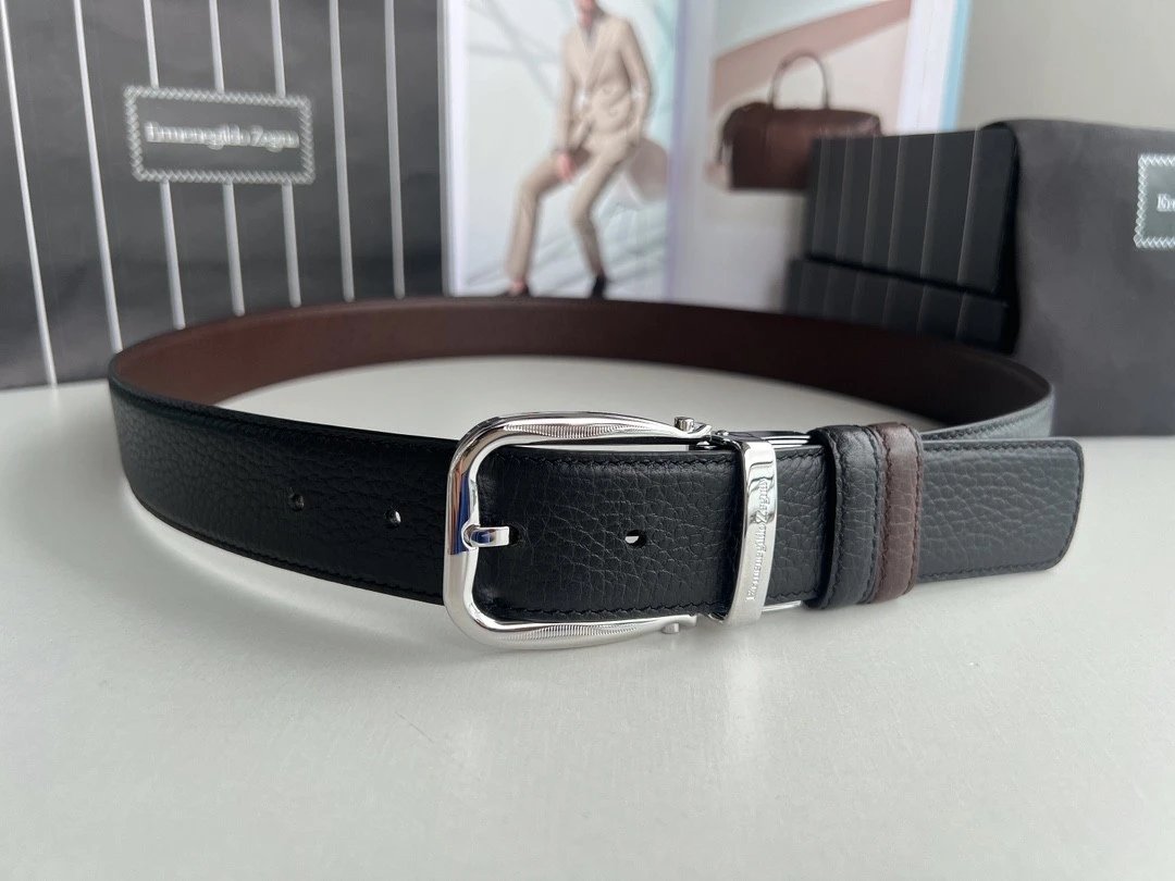 Zegna Belt Top version New Products in Stock Recommend Pure Original Order3.5Men's Leather Belt Genuine Leather Italian Imported Cowhide Double-Sided First Layer Leather Original Leather Men's Belt Pin Buckle Smooth Buckle Rotatable Buckle Double-Sided Av