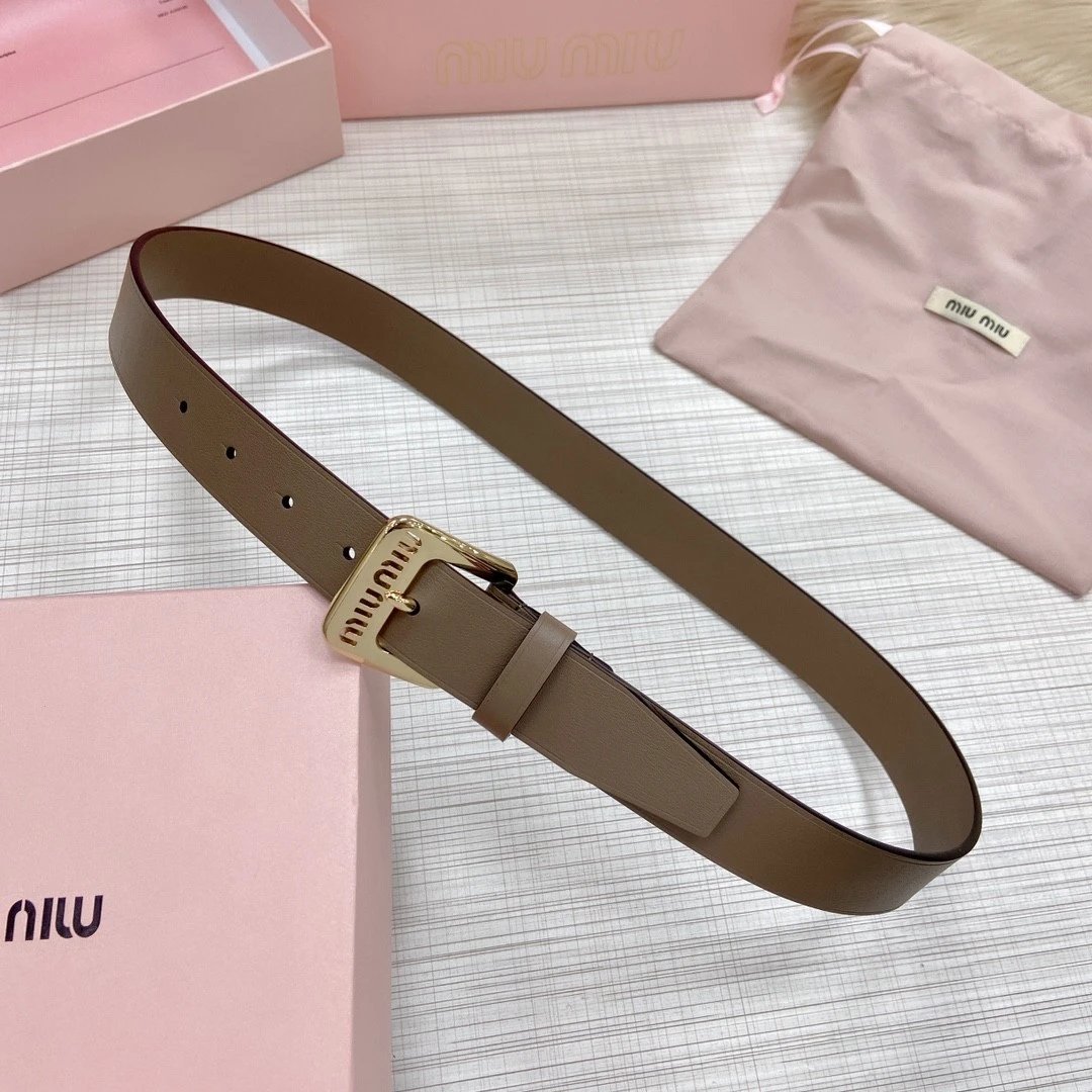 Miu Miu Belt Top version Counter Quality New Women's Belt Minimalist Style Belt CityCalf Calfskin Material.Metal Square Pin Buckle.Fashionable Versatile Width3.0Belt Women's Belt Women