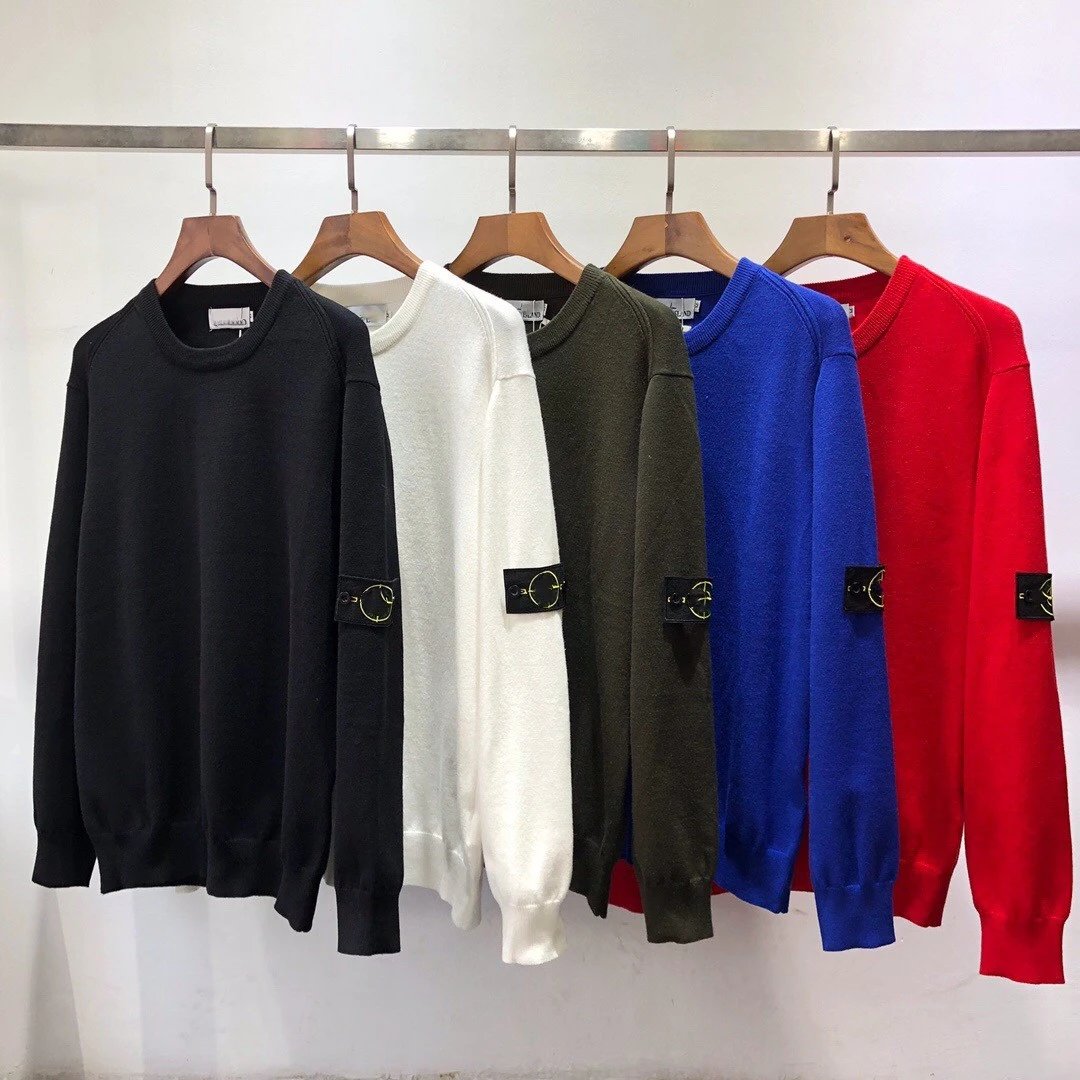 Stone Island Sweater New European and American Fashion Brand Basic Style Compass Armband round Neck Pullover Knitting Men and Women Same Couple Sweater