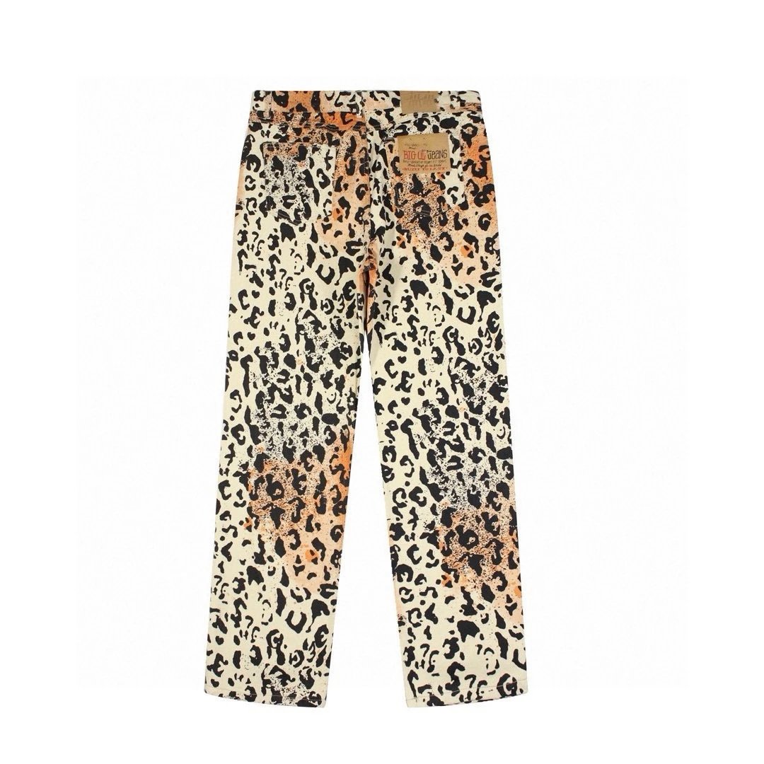 Stussy Jeans Top Version Leopard Patterned Pants Jeans Straight Retro Trousers Men's and Women's Casual Pants