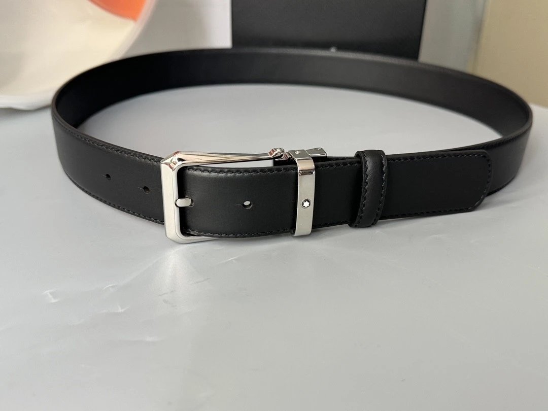 Montblanc Belt Top version 【Original Factory】Men's Leather Belt Width3.5cm Quality Full Set Packaging Original Imported Double-Sided Head Layer Cowhide 100% Original Pure Brass Buckle Dual-Use Fashion Elegant Boys Belt M Home New Custom Latest Hot