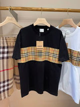 Burberry T-shirt Plaid Patchwork Decoration logo round Neck Short Sleeve25ss New pure cotton T Unisex T-Shirt OS Drop Shoulder Loose Fit Base Shirt Top T-Shirt Short Sleeve
