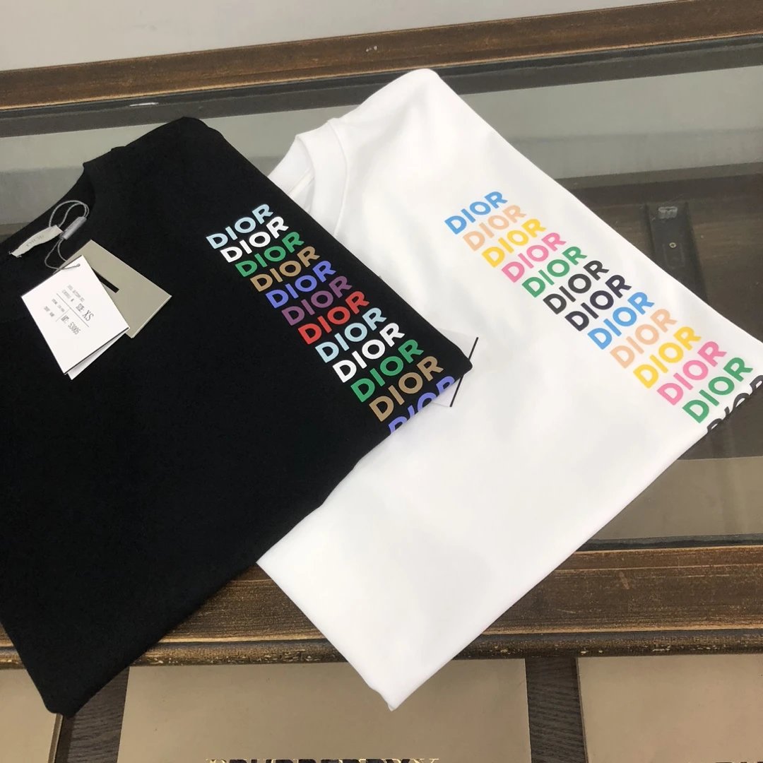 Dior T-shirt Colorful Letter Print Arranged Neatly on the Chest logo round Neck Short Sleeve25ss New Pure Cotton Unisex Style T T-shirt OS Loose Fit Base Shirt Top Half Sleeve T-Shirt