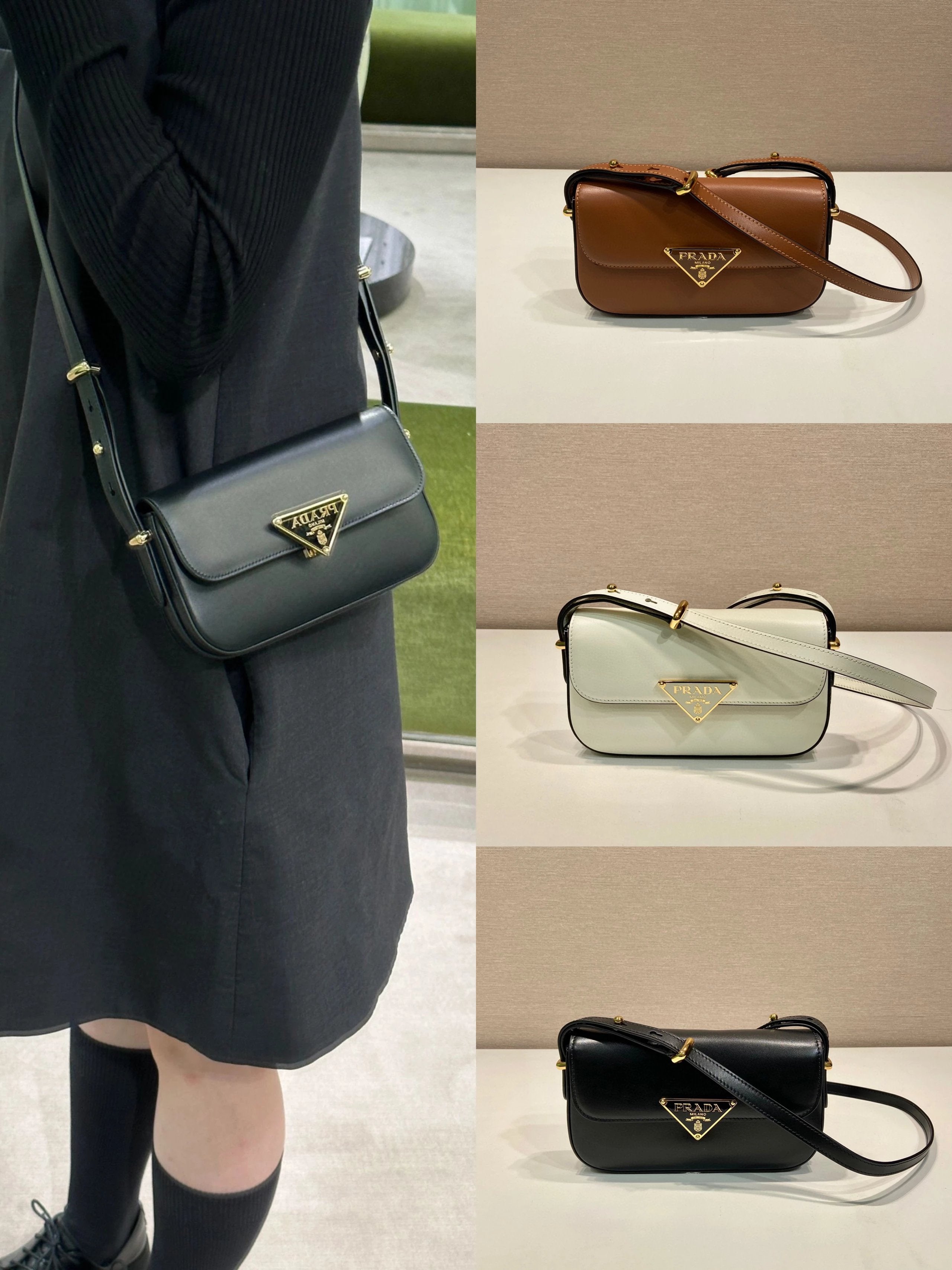 PRADA Bag Top version Version Latest Enamel Metal Triangle Logo Badge Calfskin Underarm Bag Crossbody Bag Calfskin Messenger Bag Shoulder Bag Underarm Bag Handbag Women's Bag1BD339