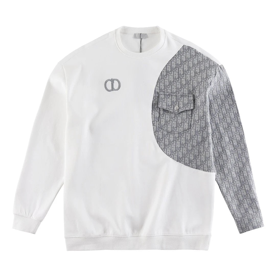 Dior Hoodie Embroidered Patchwork Crewneck Sweatshirt Jacket OS Loose Fit Pullover Long Sleeve Unisex Base Shirt