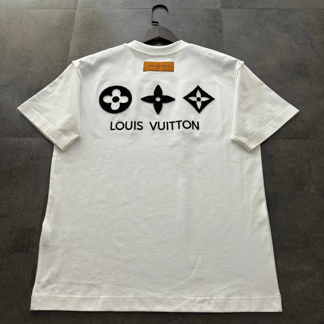Louis Vuitton LV T-shirt Back Old Flower Element Toothbrush Embroidery logo round Neck Short Sleeve25ss New Pure Cotton Unisex Style T Casual T-Shirt Base Layer Shirt OS Loose Fit Half Sleeve Top Plus Size