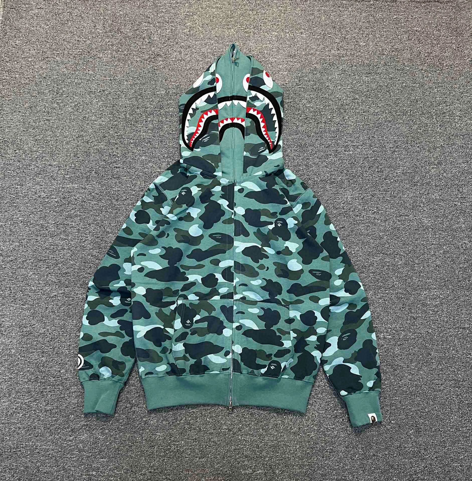 Bape Hoodie Top Version Fashion Brand Double Hood Shark Hooded Sweater Couple's Loose Heavy Cotton Pullover Hoodie