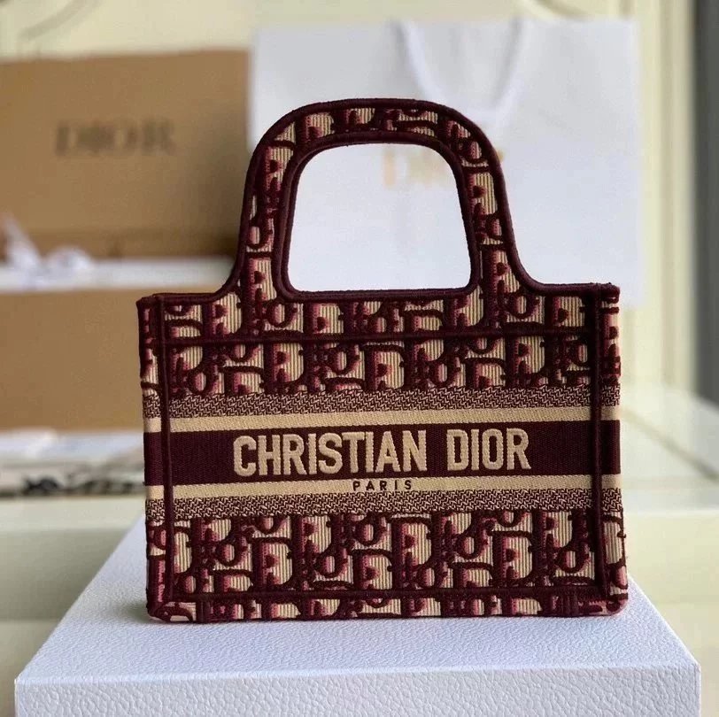 Dior Women's Bag Top version Same Style as Stars2023New Product BookTotemini Tote Bag Houndstooth Mini Small Sized Large Canvas Embroidered Shopping Bag Handbag Shoulder Bag Women's Bag