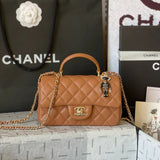 Chanel Women's Bag Top version 【Original Leather with the Highest Quality Version】Small24K Patent Leather Handle Box Bag Cosmetic Bag AS2431Handle CF Bag Doll24KCFminihandle Handle Bag Sheepskin Women's Bag24P Woolen Sequins Flap Bag Mobile Phone Bag Port