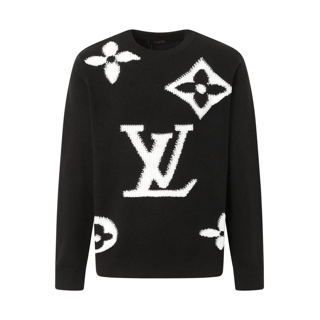 Louis Vuitton LV Sweater Large chest logo Jacquard Crew Neck Sweater Long Sleeve Thickened Lazy Style OS Loose Fit Unisex Knit Top Jacket Versatile Casual Wearable Inside and Outside