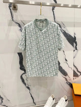 Dior T-shirt Towel Fabric Fully Printed with Old Flower Letters LOGO Logo Crew Neck Short Sleeve25ss New Pure Cotton Unisex Style T T-shirt OS Loose Fit Base Shirt Top Half Sleeve T-Shirt