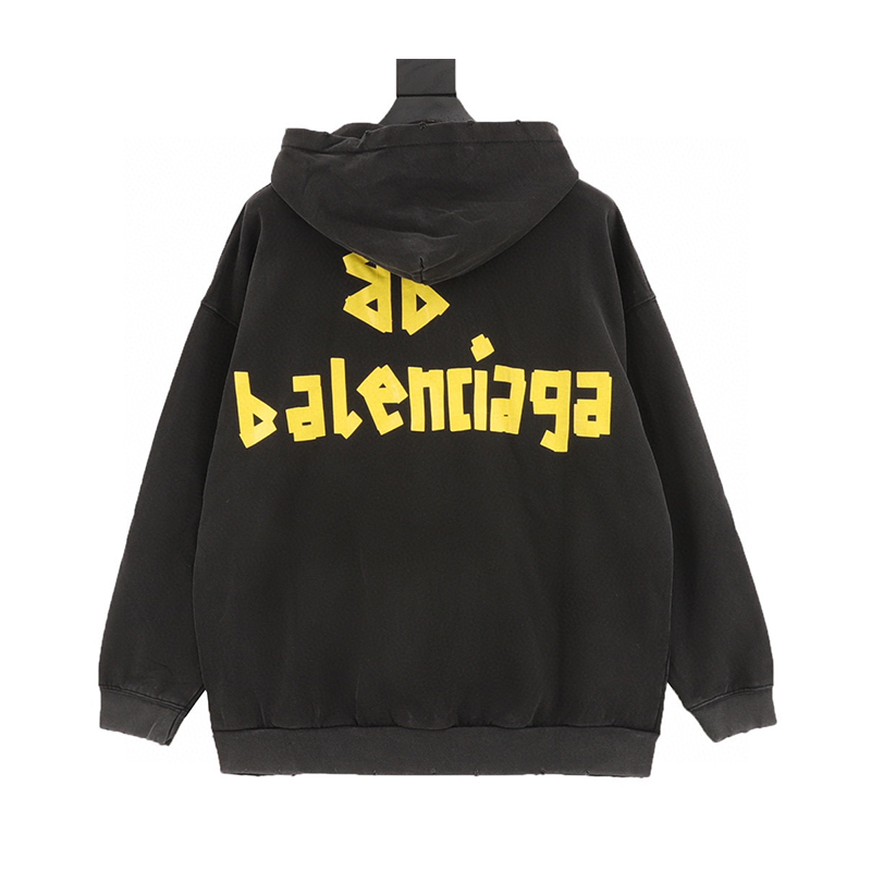 Balenciaga Jackets Tape Worn Looking Washed-out Pocket Cut Zipper Hooded Cardigan Men and Women Same Style