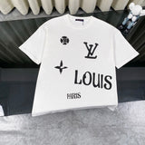 Louis Vuitton LV T-shirt Front and Back Classic Old Harajuku Letter Graffiti Print logo round Neck Short Sleeve25ss New Pure Cotton Unisex Style T T-shirt OS Loose Fit Base Shirt Half Sleeve T-Shirt Top Half Sleeve