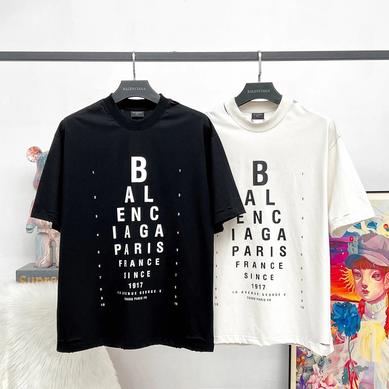 Balenciaga T-shirt Alphabet Vision Chart Print logo round Neck Short Sleeve25ss New Pure Cotton Unisex Style T T-shirt OS Loose Fit Base Shirt Top Half Sleeve T-Shirt