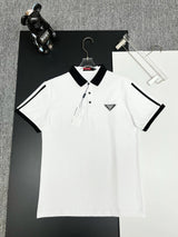 PRADA T-shirt Embroidery on the chest logoPOLO Shirt Lapel Short Sleeve25ss New Unisex Summer Short Sleeve OS Loose T Business Half Sleeve Shirt Plus Size T-Shirt