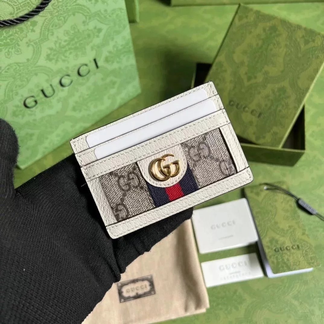 Gucci Wallet Top version 【Original Order】Tiger Head marmont Bee Print Small Card Holder Lightweight and Convenient Pair G Letters logo Genuine Leather Card Holder Card Holder Unisex