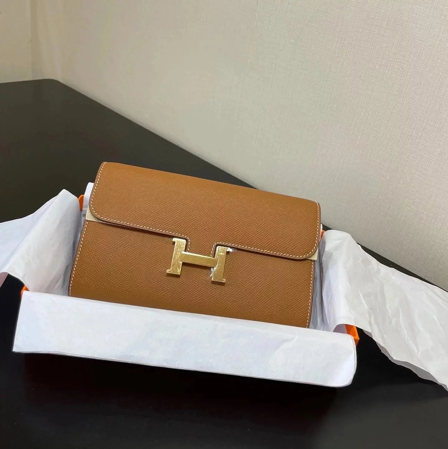 Hermes women's bag Top version New Kangkang Women's Bag epsom Leather Palm Print ConstanceToGoWoc Shoulder Crossbody Handbag Clutch Long Long Purse Wallet Dinner Bag
