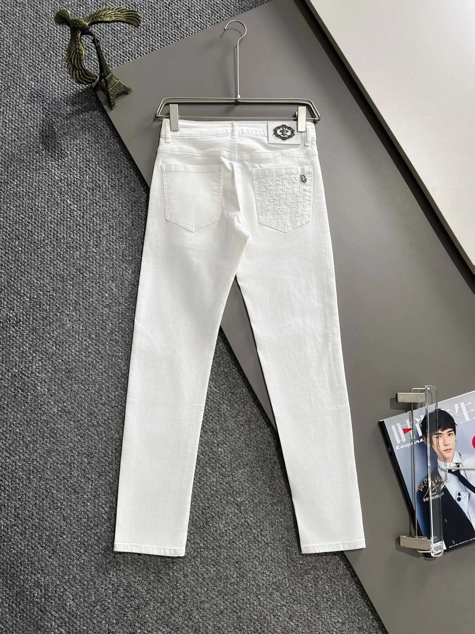 Dior Jeans Embroidered Pocket Leather Tag logo25ss Spring Summer New Straight Slim Fit Jeans High Waist Unisex Loose Fit Long Pants