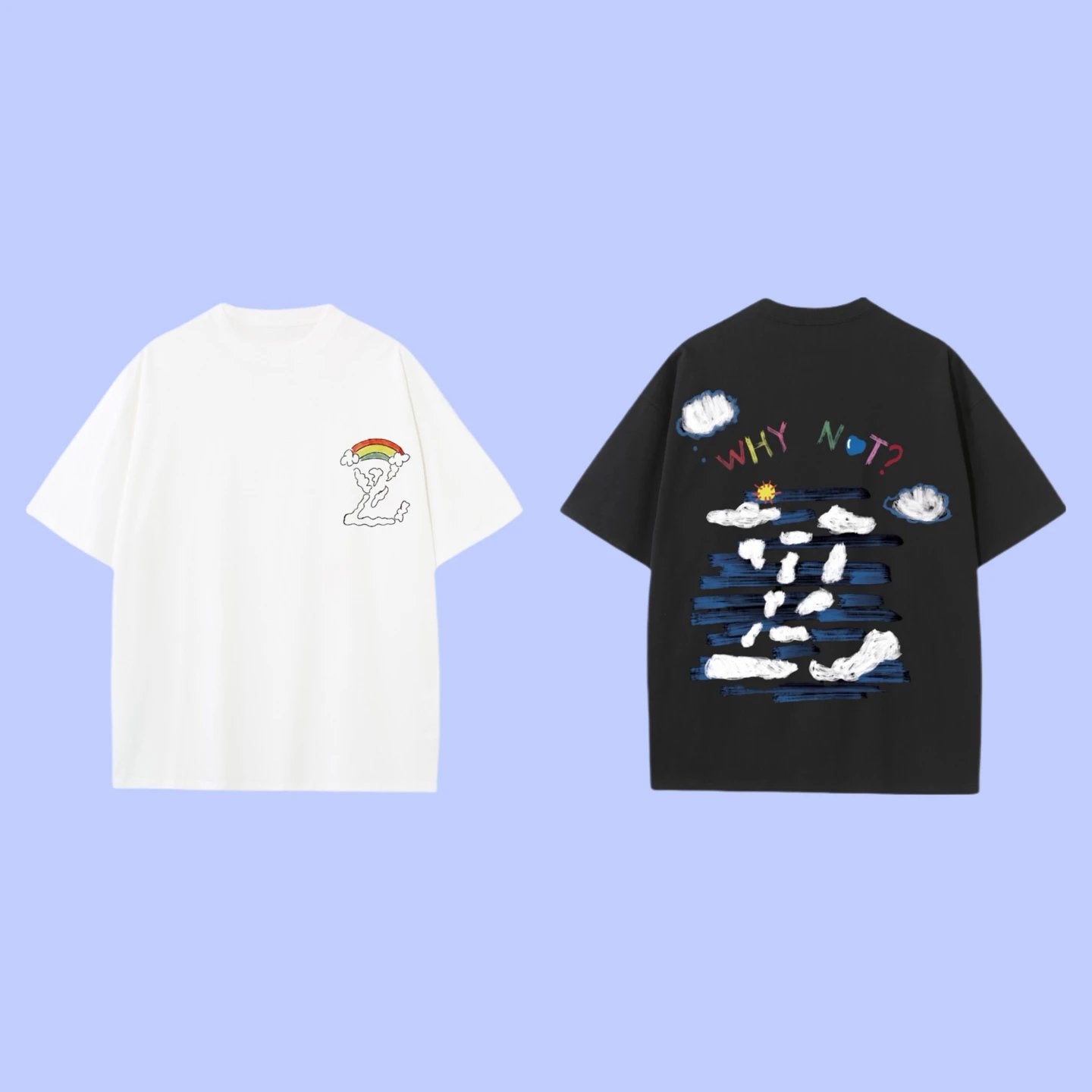 Louis Vuitton LV T-shirt Hand-drawn Rainbow on Chest logo round Neck Short Sleeve25ss New pure cotton T Unisex T-Shirt OS Drop Shoulder Loose Fit Base Shirt Top T-Shirt Short Sleeve