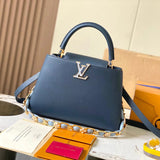 Louis Vuitton LV Women's Bag Top version 【Super Original Leather】2024New Version CAPUCINESBB Small Size Handbag Shell Bag Shell Button Upgraded Hardware Litchi Pattern Cowhide Portable Shoulder Messenger Bag M23288M23363
