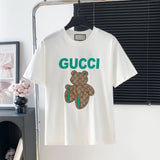 Gucci T-shirt Bear Patch Embroidery on Chest logo round Neck Short Sleeve25ss New Pure Cotton Unisex Style T T-shirt OS Loose Fit Base Shirt Half Sleeve T-Shirt Top Half Sleeve