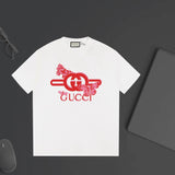 Gucci T-shirt Letter Butterfly Print on the Chest logo round Neck Short Sleeve25ss New Pure Cotton Unisex Style T T-shirt OS Loose Fit Base Shirt Top Half Sleeve T-Shirt