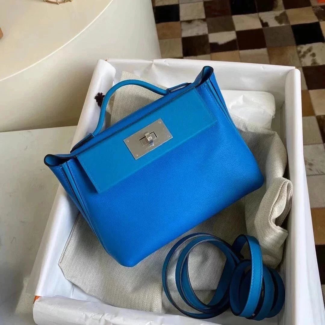 Hermes women's bag Top version Positive pin Quality KellyMini2424mini2424Wax Line Handmade evercolor Leather fabric Swift Small Leather Satchel21cm Women's Shoulder Bag
