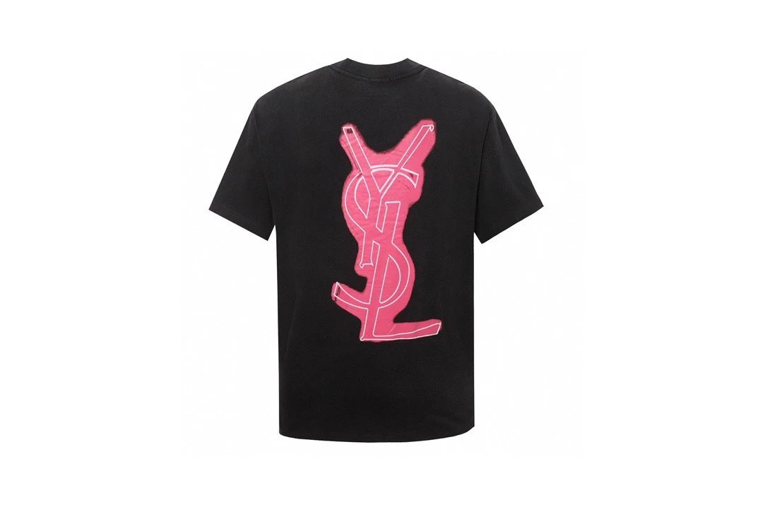 YSL T-shirt Vintage Fluorescent Red Crew Neck Short Sleeve Pure Cotton T T-shirt ins Unisex Basic Shirt Simple Summer New Casual T-Shirt