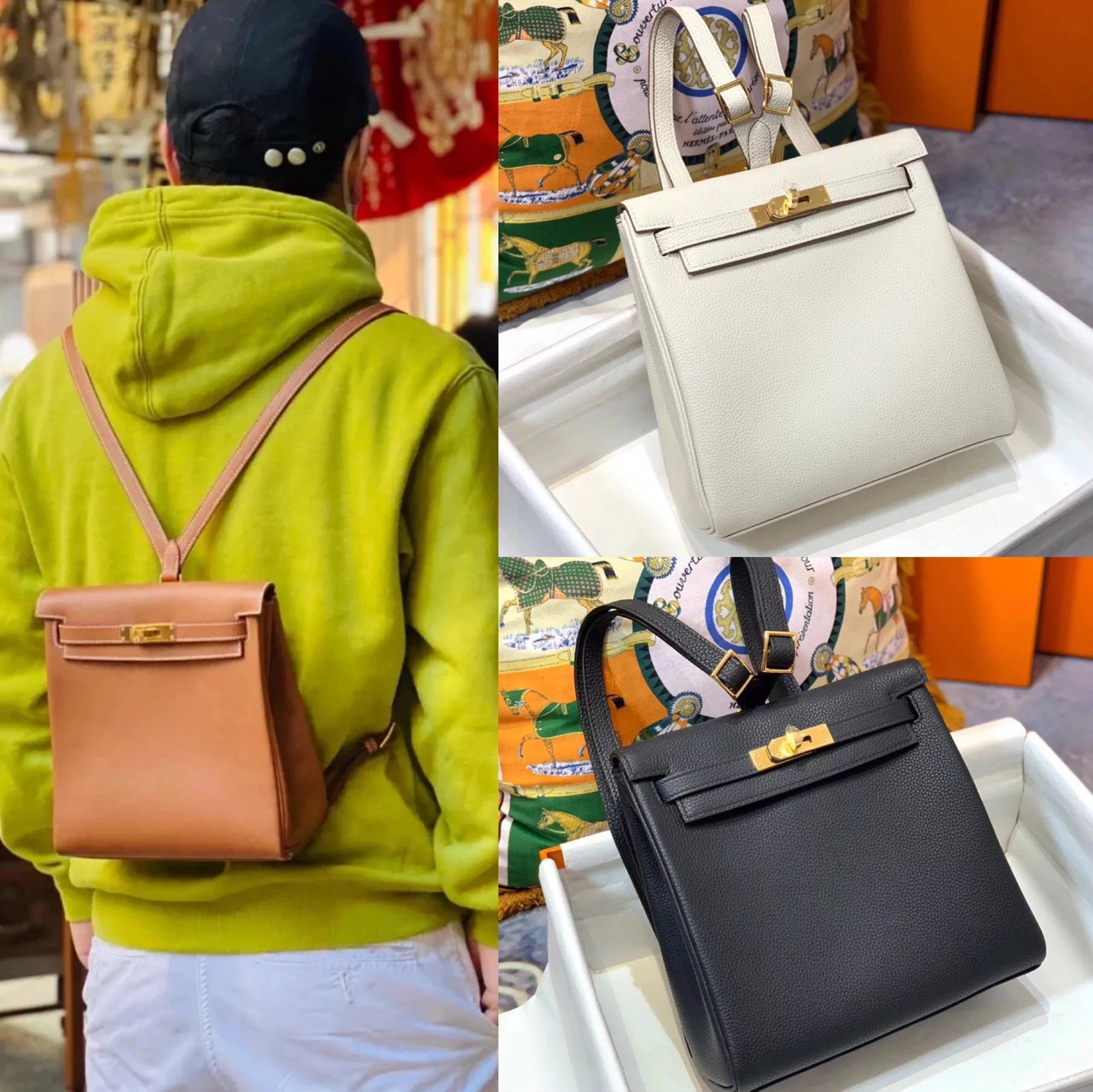 Hermes women's bag Top version h Handmade hermes High-End Backpack Backpack Men's and Women's Bag KellyAdo22cm Unisex Backpack Backpack Schoolbag Shoulder Bag Imported togo Leather Hand Sewing Wax Line