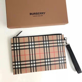 Burberry Men's Bag Top version 【Original Order】New Embossed Plaid Leather Zipper Buggy Bag Men's Clutch Clutch Bag Mobile Phone Bag Men's Bag Genuine Leather Business Clutch