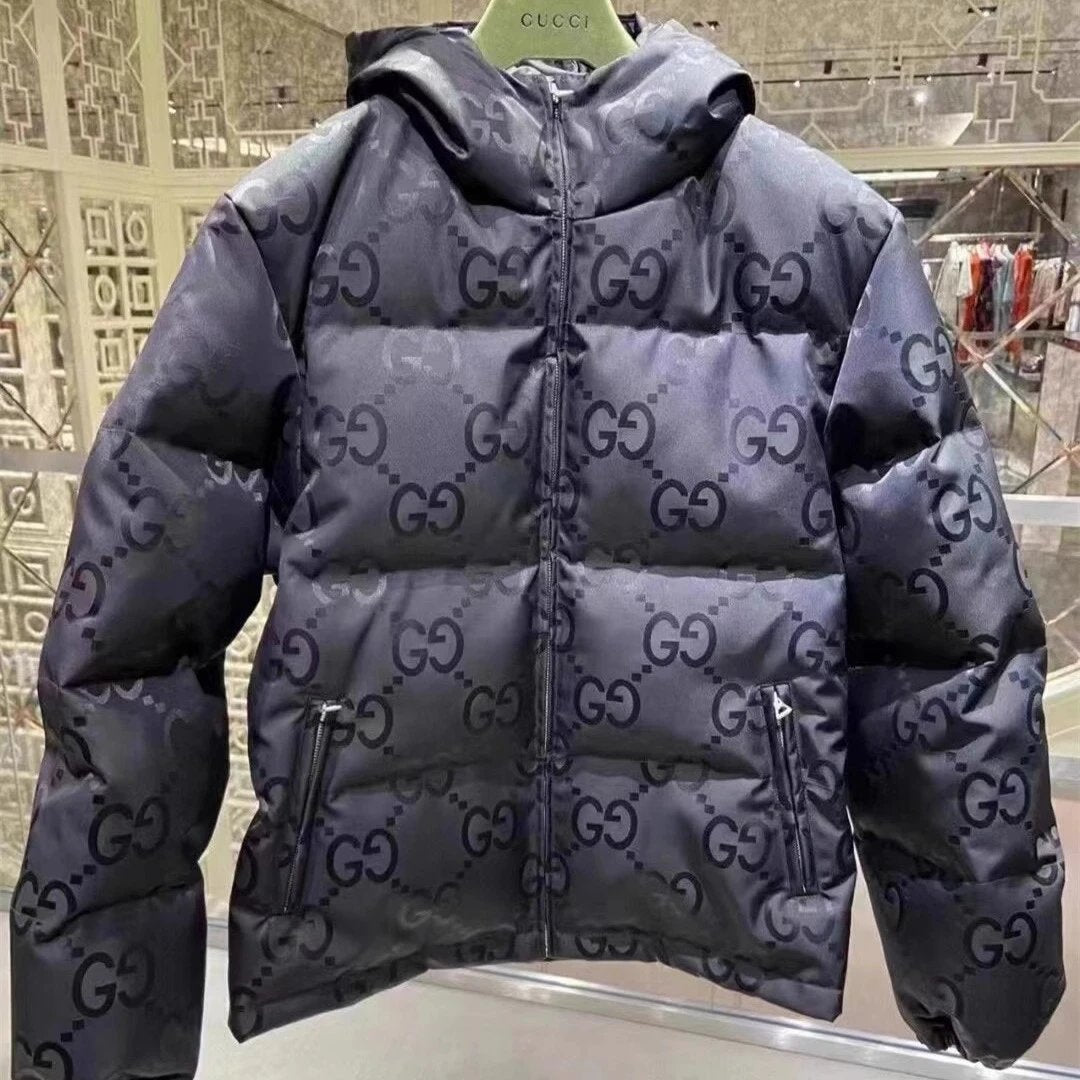 Gucci Down Jacket Winter Casual Hooded down Jacket Coat Presbyopic Dark Pattern Thickened Men's and Women's Same Style