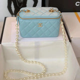 Chanel Women's Bag Top version 【Original Leather High-Definition Version】Nair2022Spring and Summer New Pearl Chain Bag Box Bag Cosmetic Bag Pearl Bag woc Box Cosmetic Case